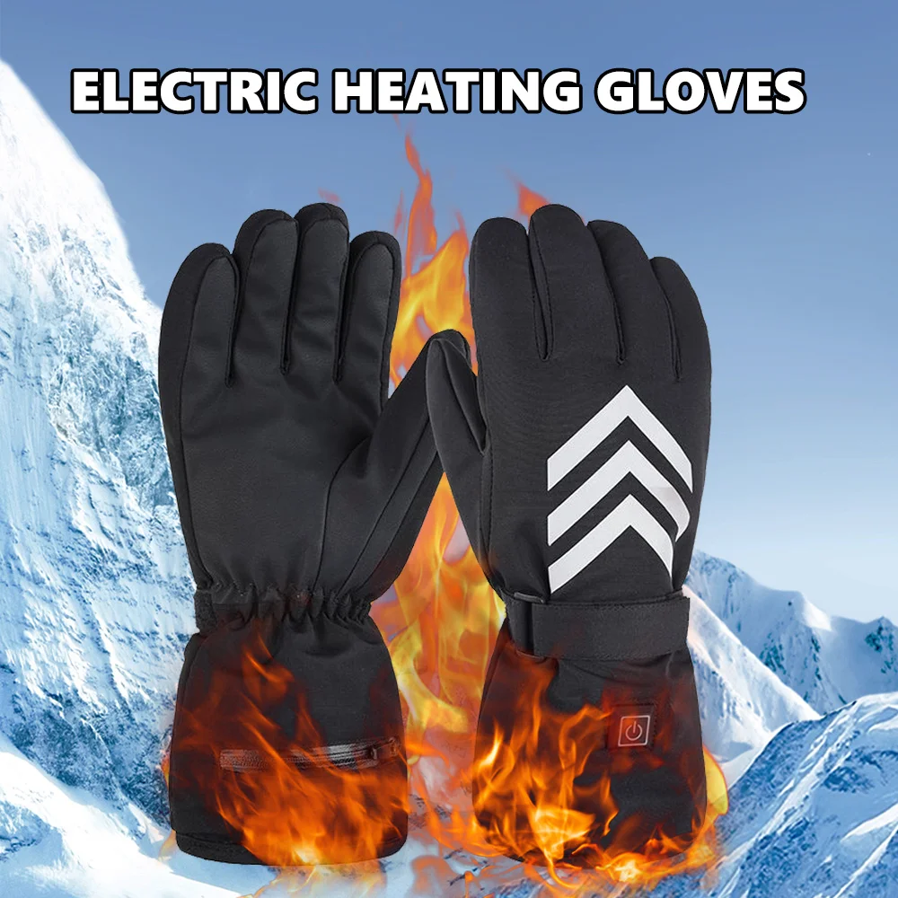 

Touch Screen Heating Gloves Reflective Stripe Motorcycle Heating Gloves Windproof and Warm Skiing Heating Gloves