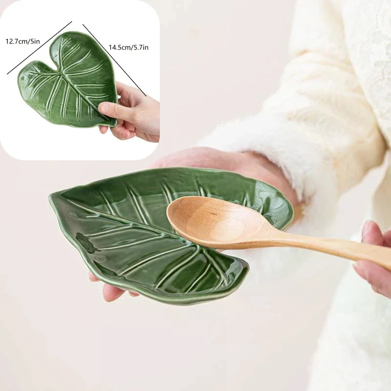 Ceramic Spatula Holder - Kitchen Countertop Spoon Holder - Cute Leaf Design, Multifunctional Cutlery Holder