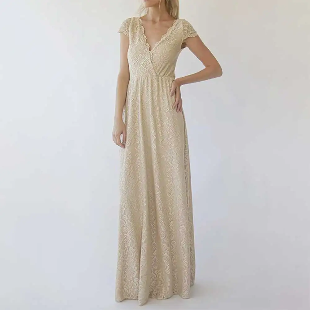 

Элегантное кружевное вечернее платье без рукавов с v-образным вырезом, длинное платье для выпускного вечера, платья подружки невесты, вечерние платья для женщин, свадебное платье для гостей
