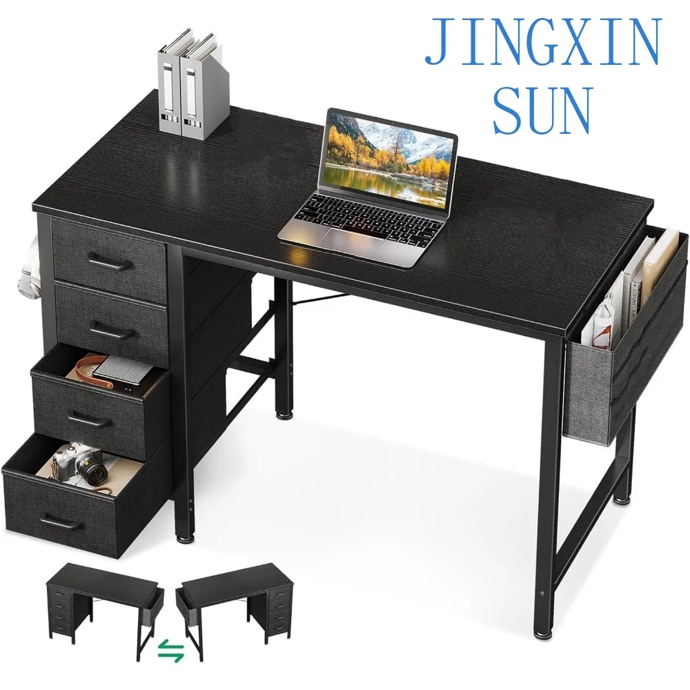 32 Inch Compact Computer Desk with Fabric Drawers, Storage Solutions and Side Hook for Modern Home Office