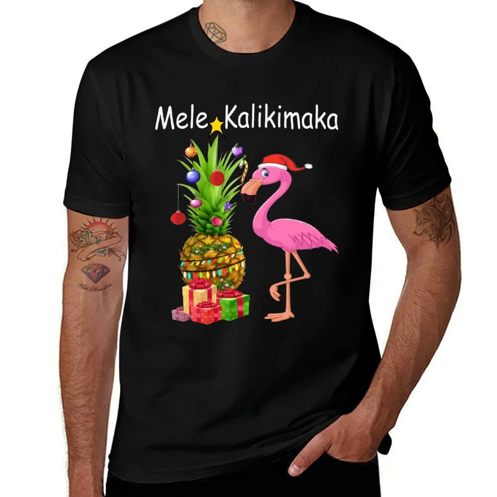 

Mele Kalikimaka Flamingo Decorate Pineapple Christmas Hawaiian Hawaii T-Shirt t shirt man casual t shirt man cotton T-Shirt