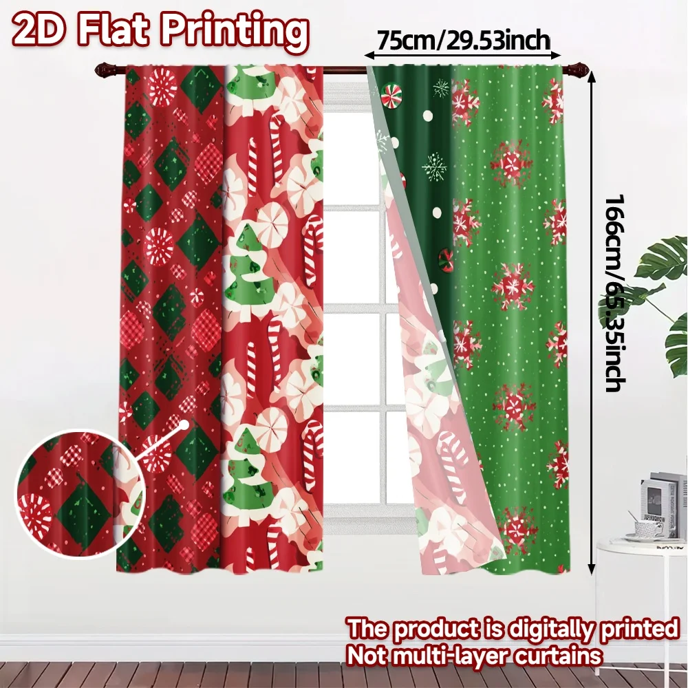 2D Flat Printing,JIT 2pcs, Curtains (Without Rod) FestiveGreeting (3) Chic Minimalist Curtains Fabric Curtains Holiday Suitable