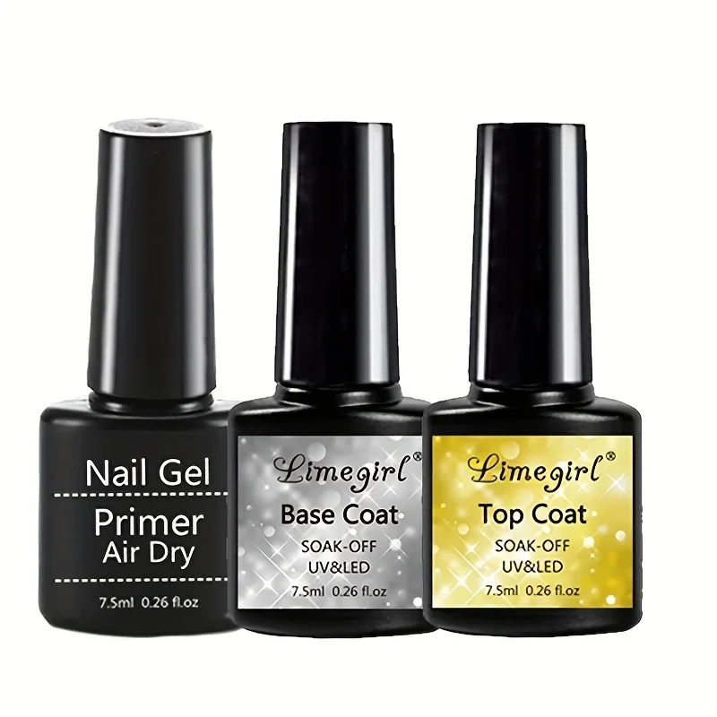 2/3 Piece Set Top/Base Coat and UV/LED Semi-Permanent Clear Coat Gel Nail Polish, Nail Art Kit for Everyone Manicure Kits