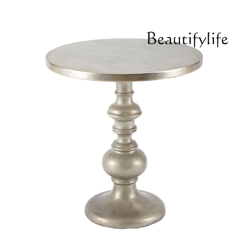 

Solid wood small round table creative bedroom European retro silver coffee table living room sofa round corner table