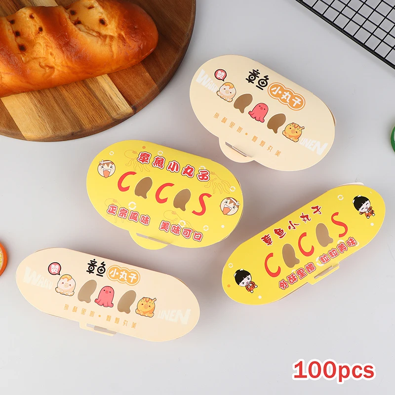 【Paz】 100 Uds. Caja de embalaje de bolas de pulpo desechable comida callejera japonesa Takoyaki Snack para llevar caja de fruta papel de embalaje