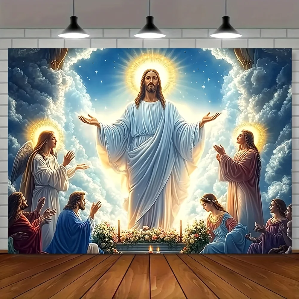 1 pièce, fond 100% fibre polyester de Jésus et Marie, polyvalent, décoration saisonnière du printemps, de l'été au hiver
