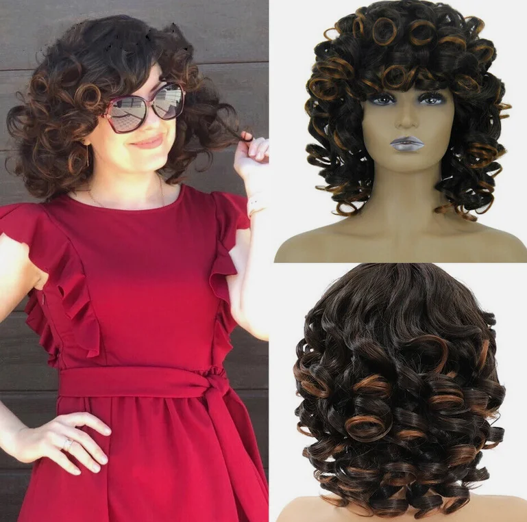 Perruque Afro Bouclée Courte avec Frange pour Femme, Cosplay Moelleux, Hadt Hmatte