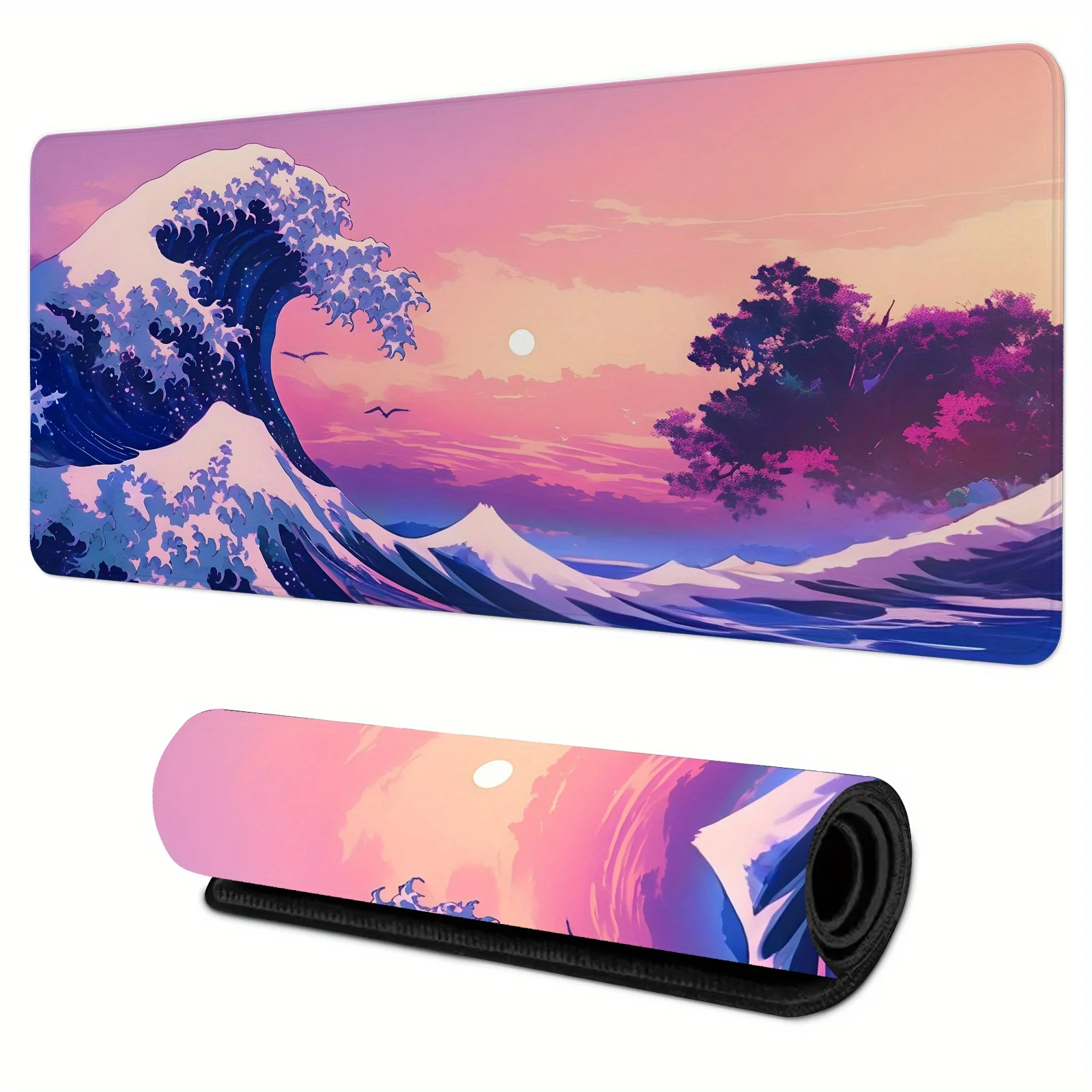 

Sunset wave and bird pattern mouse pad, universal computer desktop decoration for office gamers, high-definition printing