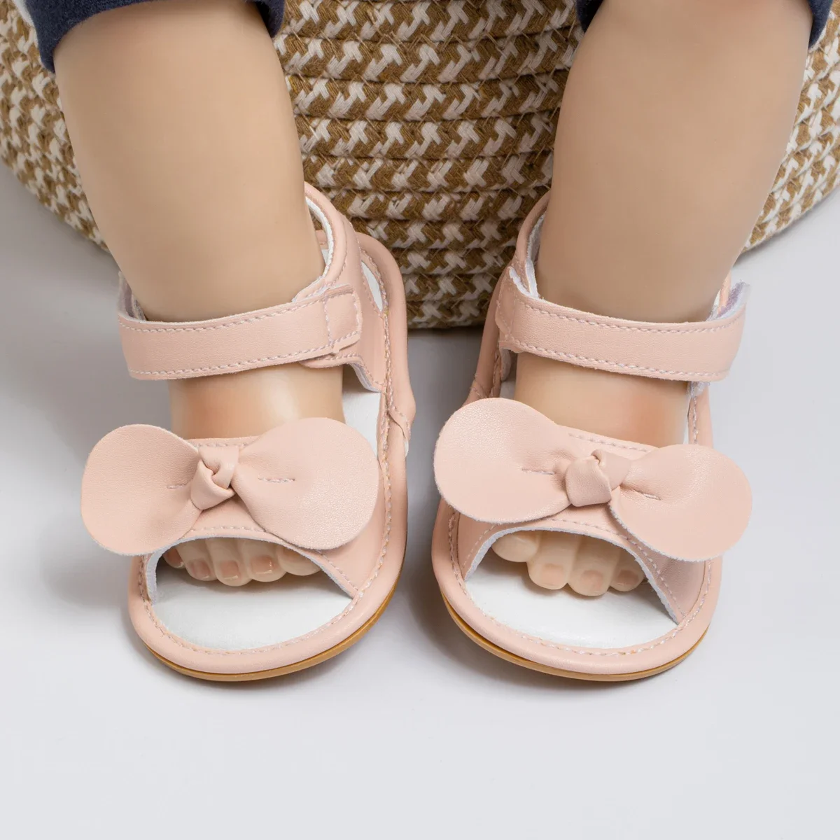 Meckior Baby Girls Sandals Toddler Rubber Sole Open Toe Summer Beach Shoes Casual Bowknot First Walker Princess Dress Shoes