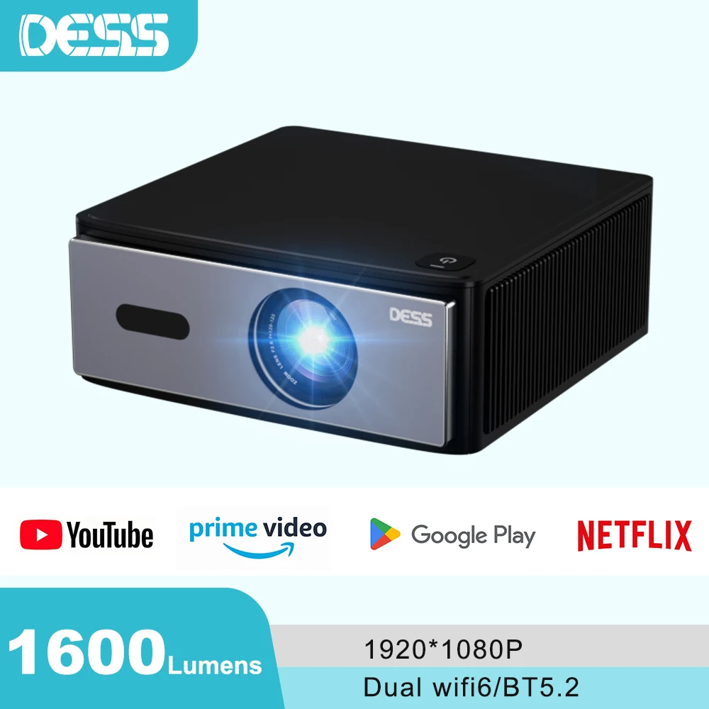 

DESS Android Projector FULL HD 1080P Native Portable Projector Dual WiFi LED Screen Smart Home Theater Projector Voice Assistant