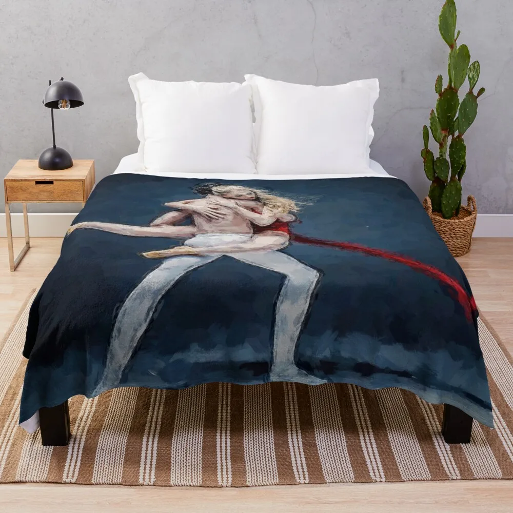 

A Step of Two at the Bolshoi, Ballet a pas de deux portrait painting Throw Blanket Summer Bed linens Blankets