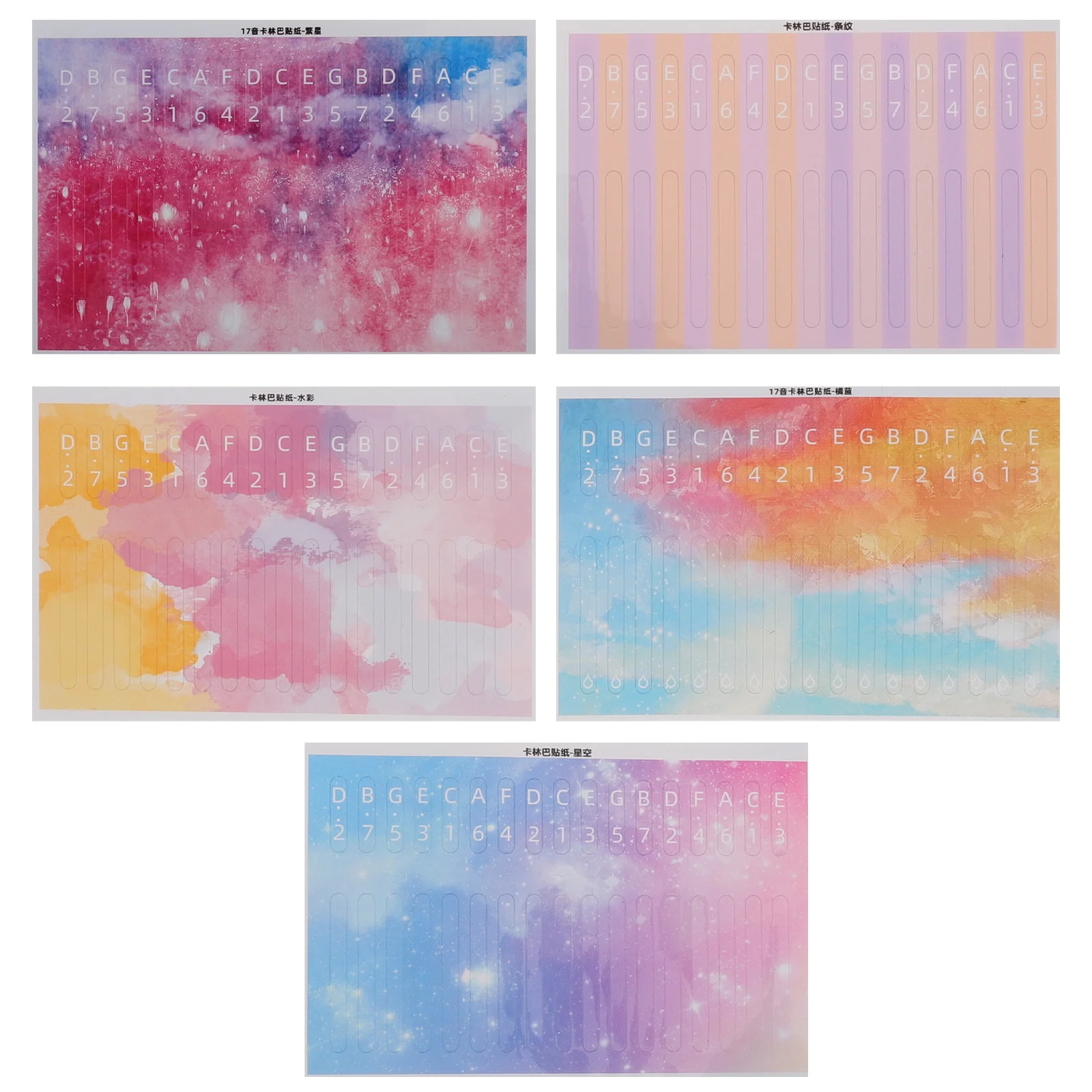 

5Pcs Kalimba Note Stickers Colorful 17 Key Thumb Piano Training Stickers for Beginner Learners Percussion Instrument Note Sign
