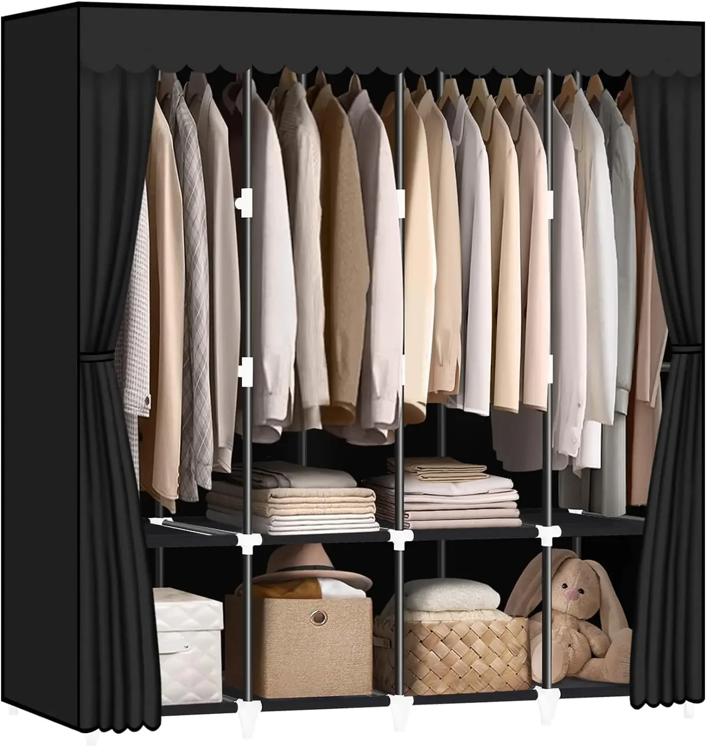 

LOKEME Portable Closet, Black Wardrobe Closet Organizer with Cover, portable closets for hanging clothes 65.4x17.4x64.4 inch,4 H