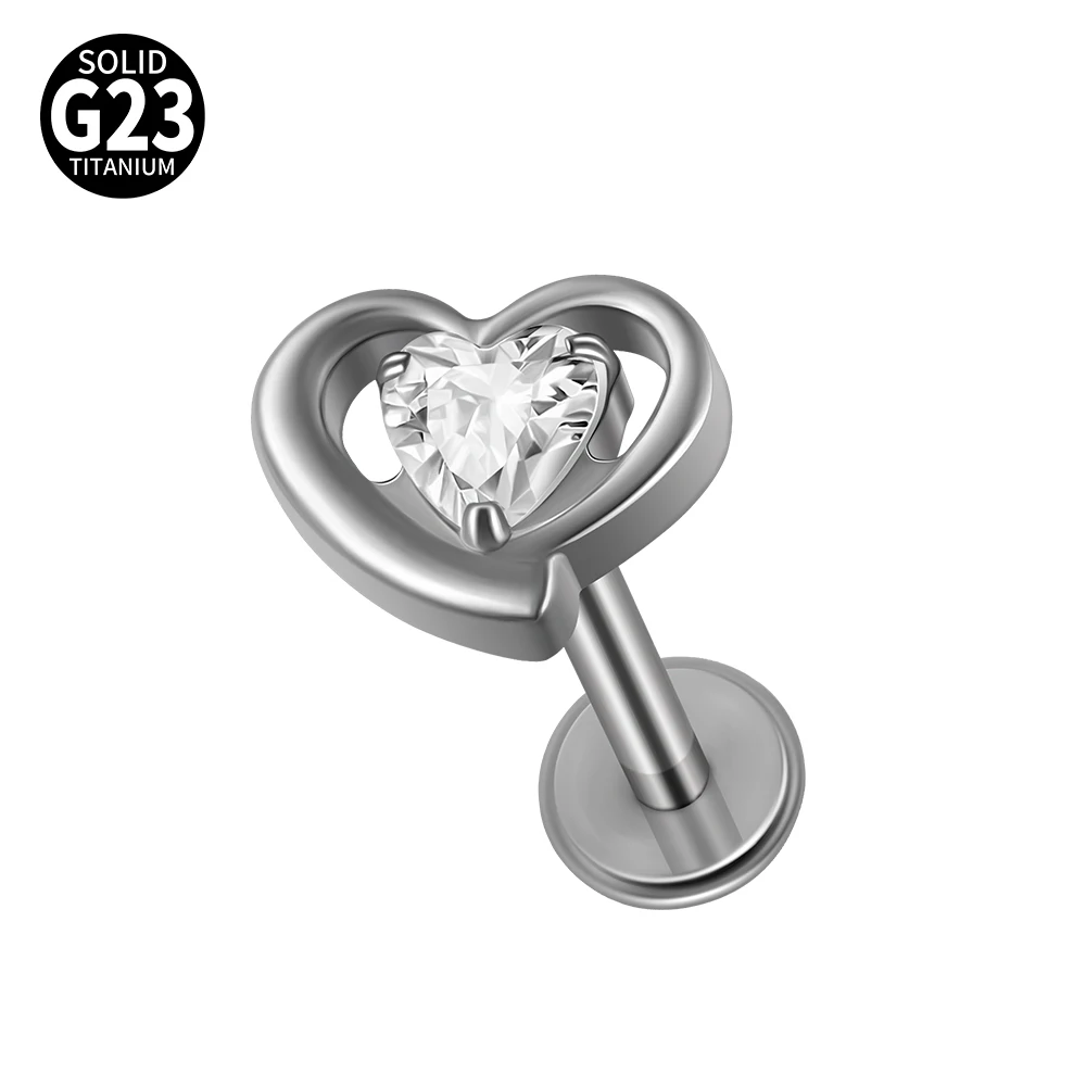 G23 Titanium Moon CZ Internal Thread Labret Piercing Earring