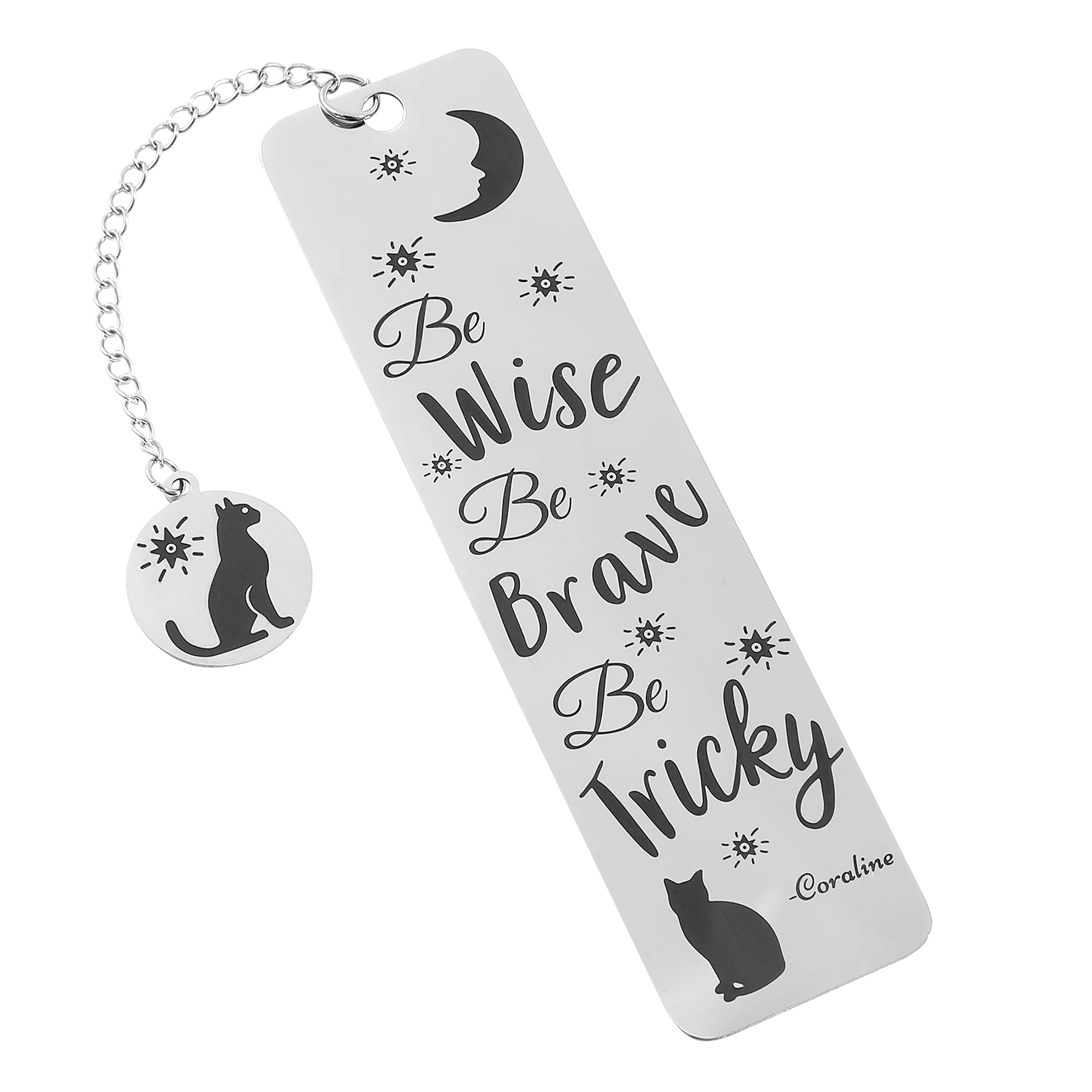 Stainless Steel Bookmark for Book Lover Gifts Be wise Be Brave Be Tricky Coraline Black Cat Metal Book Marks Birthday Gifts