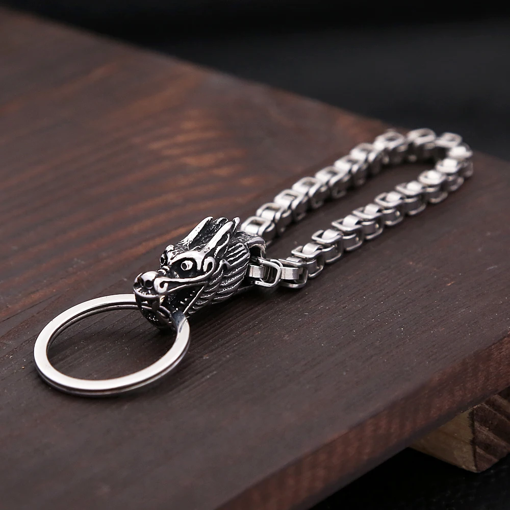 Edelstahl Drachen Kopf Schlüsselanhänger Für Männer Frauen Punk Mode Dominierenden Kaiser Kette Tier Auto Schlüsselbund Schmuck Großhandel