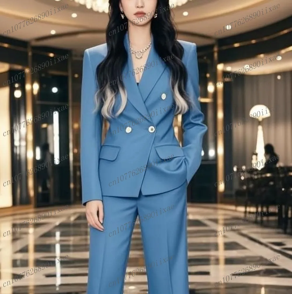 

New Blue Formal Women Suit Lady Business Office Tuxedos Mother Wedding Party Ladies 2 Piece Set Blazer Pants Customized