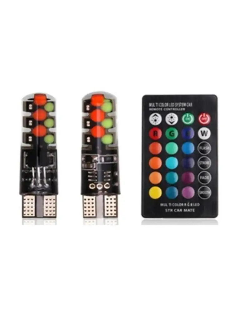 2Pcs Universal Car Dome Light High Brightness W5W RGB LED Bulb Replacement