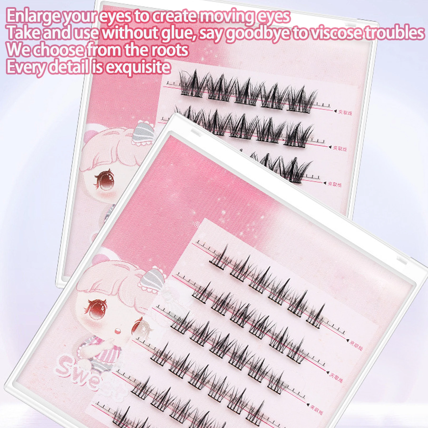 6 rows of glue-free self-adhesive segmented eyelashes self-grafting sunflower, trilogy, cat elf