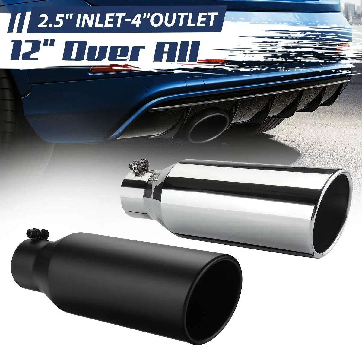 Universal Car Straight Exhaust Tip 3 Inch Inlet 4 Inch Outlet 12 Inch Length Stainless Steel Muffler Tip For Car Tailpipe