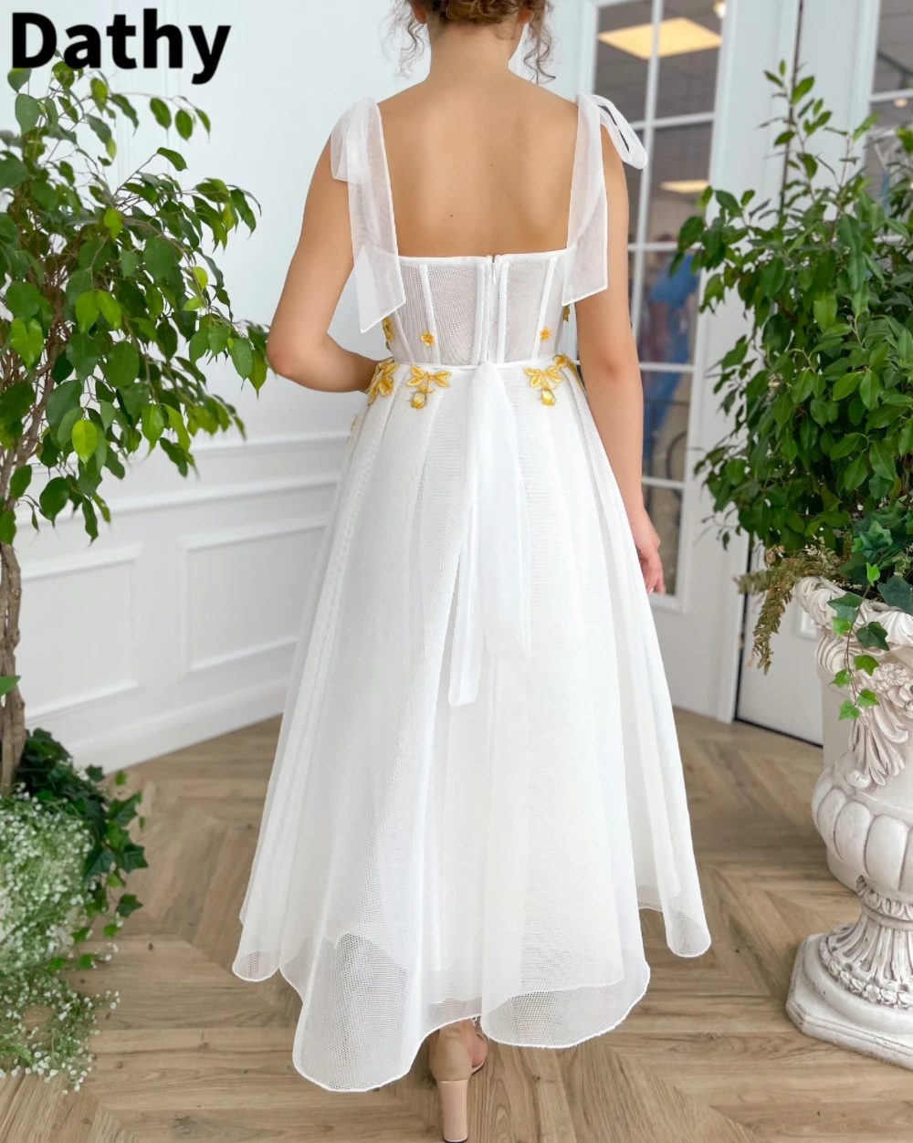 Dathy White Serenity Blossom Prom Dress Decal And Ankle Dress Lace Up Evening Dress Luxury Evening Dresses 2023