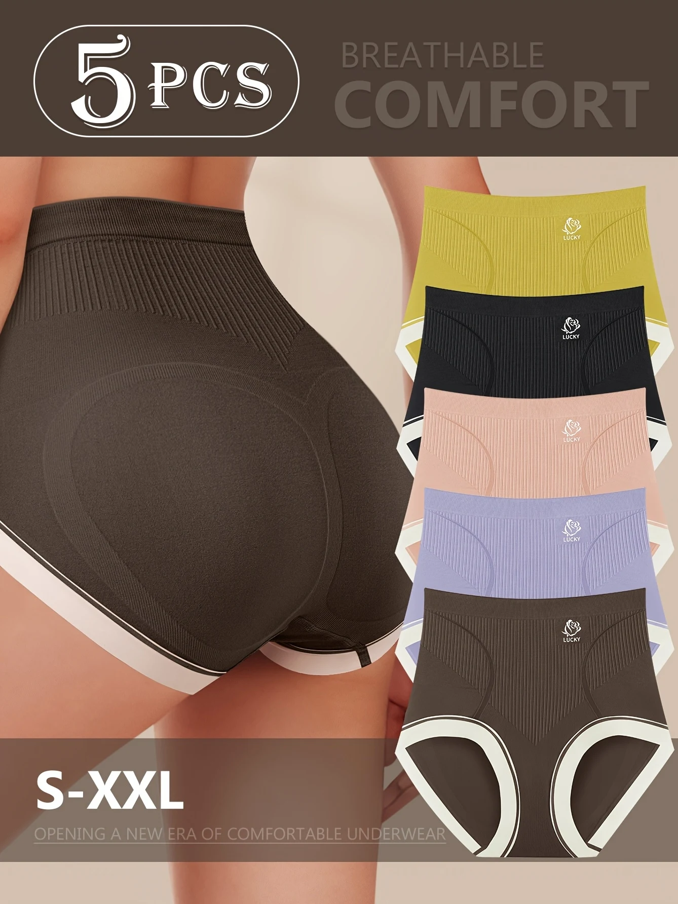 Confezione da 5 biancheria intima da donna dimagrante a vita alta con motivo floreale, glutei sollevabili, rilegatura in vita, comode donne