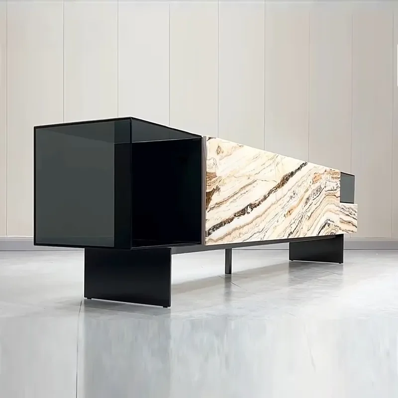 Italian Marble Onyx Travertine Wall Mounted TV Cabinet for Villas and Mansions Elegant Living Room Storage Unit