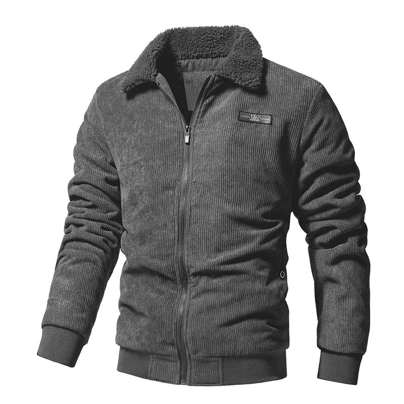 Winter Polar Wool Jacket Men's Corduroy Casual Warm Wool Clothing Jacket OIutdoor Warm Full Zipper Loose Hiking Jacket