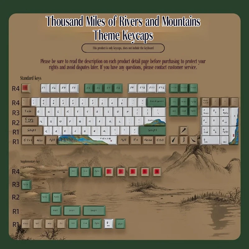 Chinese Ancient Style Keycaps 130keys Cherry Height Pbt Sublimation Keyboard Keycaps For E-Sports Gamer Accessories