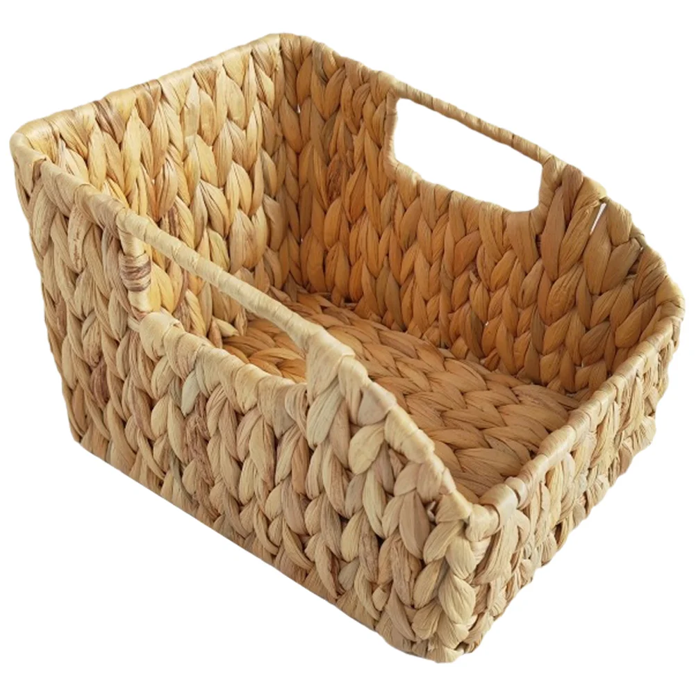 Large Seagrass Wicker Storage Basket Handles Magazine Rectangle Basket Bathroom Organizer Retro Woven Makeup