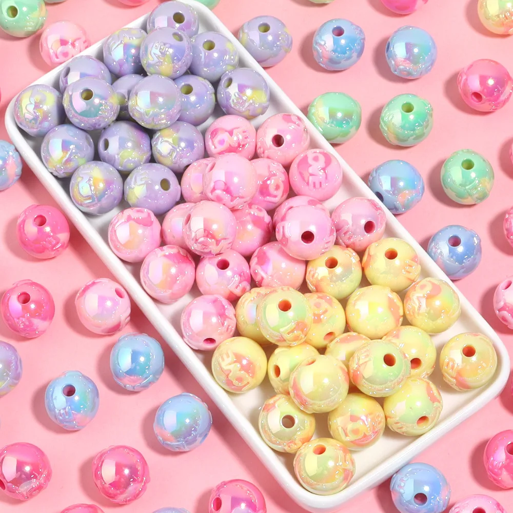 Newest AB Pastel Colors Love Letters Heart Round Acrylic Beads For Gumball Bubblegum Jewelry Necklace Bracelet Making 70pcs 16mm