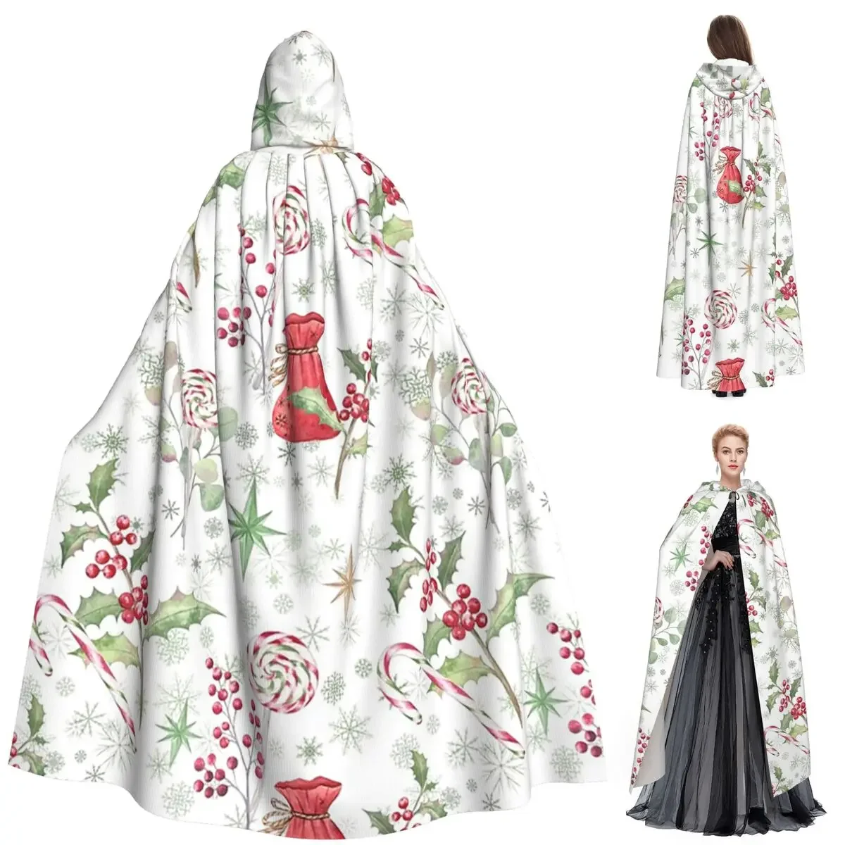 

Candy Cane Long Hooded Cloak Witch Medieval Costume Cosplay Cape HalloweenParty Adult Unisex