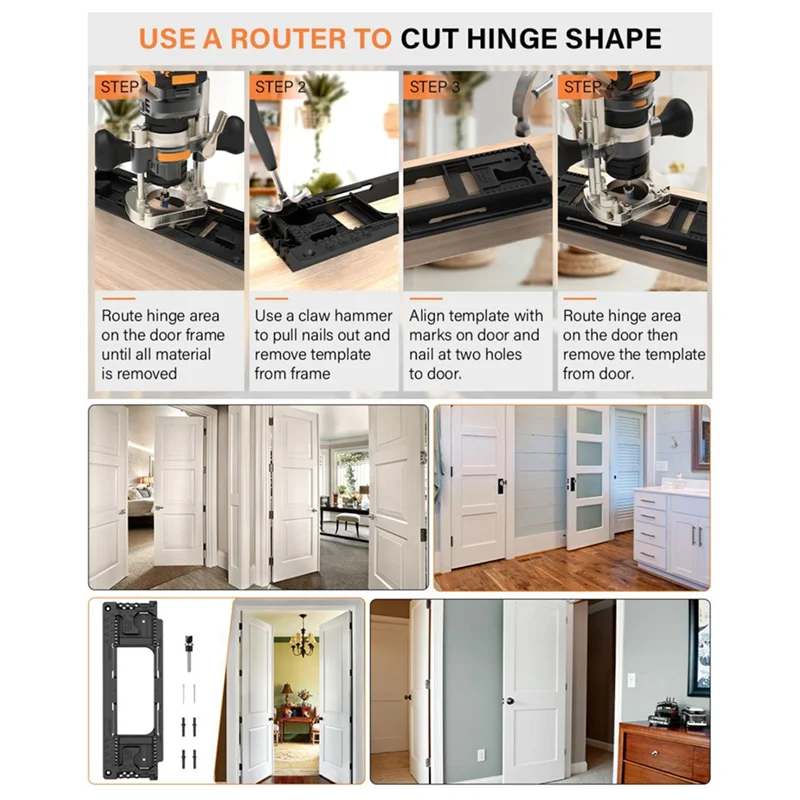 Reliable-Door Hinge Jig, Door Hinge Template With 8 Hinge Sizes From 2-1/2In To 6In And 5 Door Thickness From 1-3/8In To 2-1/2In