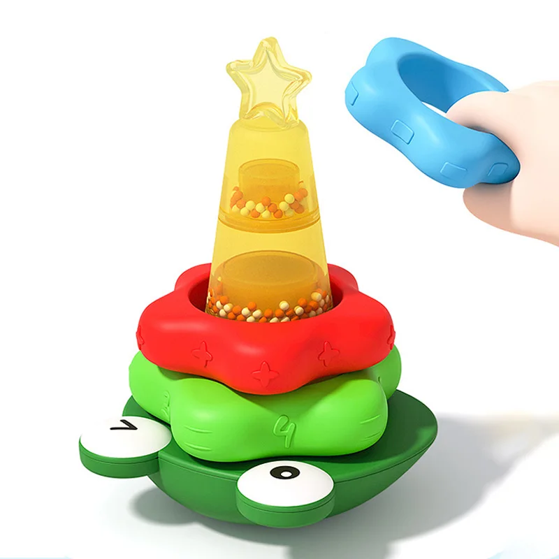 Kid Frog Stacking Stack Rings Wobbling Melody Tumbler Montessori Educational Development Baby Sensory Spinner Spin Wheel Toy