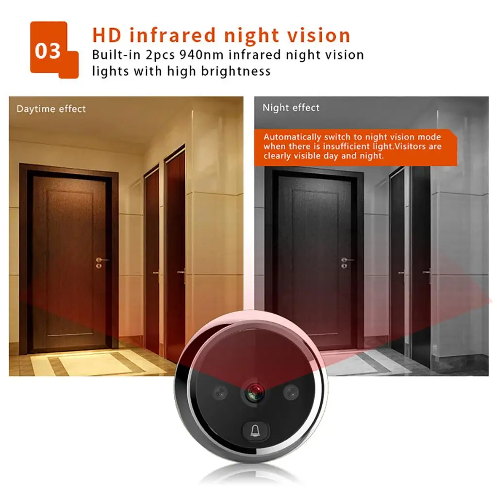 3 inch Screen Doorbell Peephole Digital Viewer Doorchime with Camera Infrared