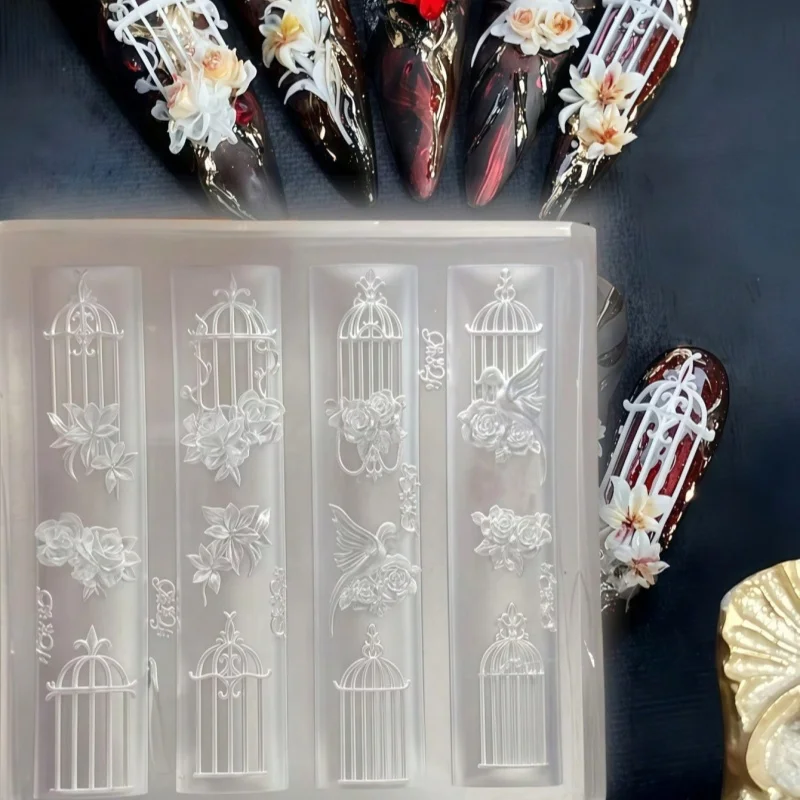 Chandelier papillon, Carillon à vent cage à oiseaux rose, Fontaine à vœux 3D, Ongles à presser gothiques, Moules en silicone pour nail art