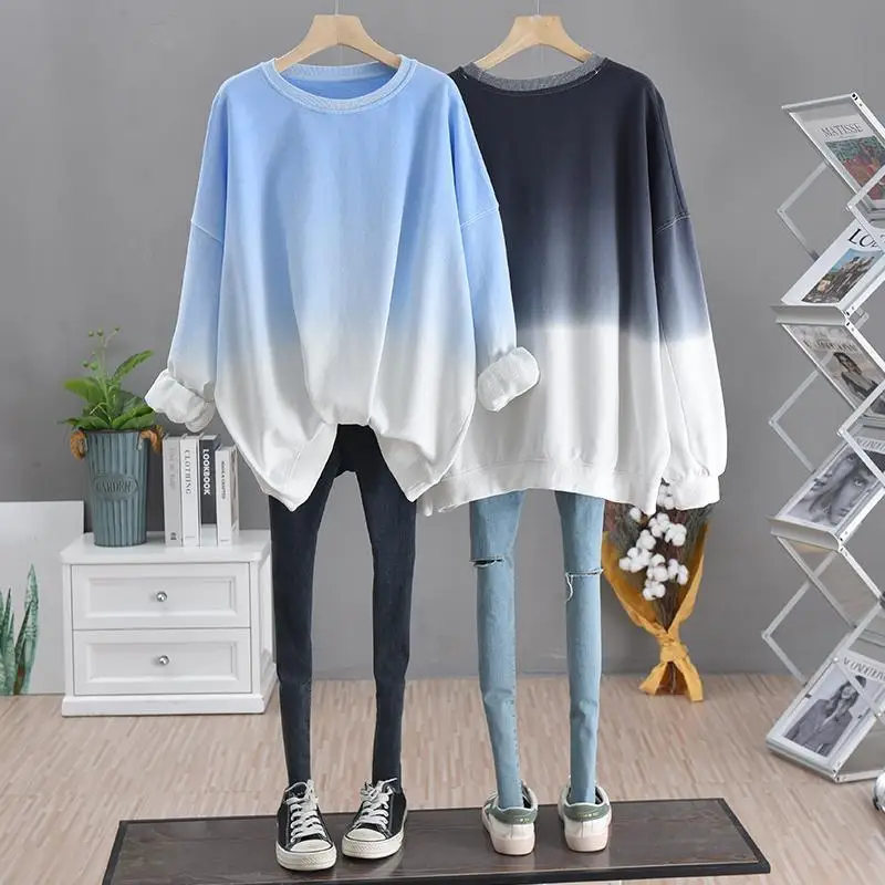 Lazy Trend Contrast Loose Hoodies Spring Autumn Long Sleeve Plus Size Street Casual Pullovers Top Fashion Casual Women Clothing