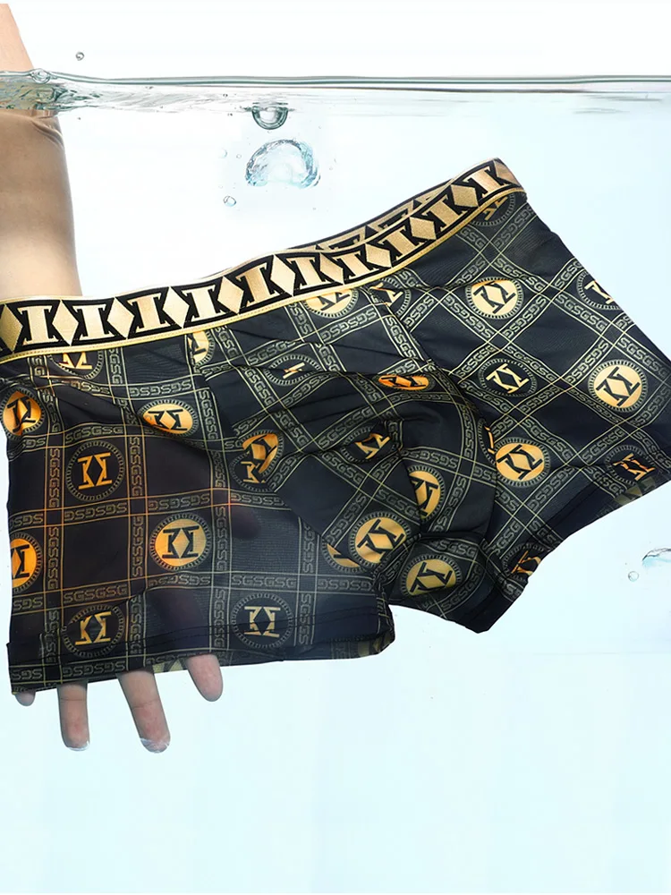 4PCS designer fashion letter printing summer ice silk ultra-thin comfy and skin-friendly men\'s boxer briefs with gift box