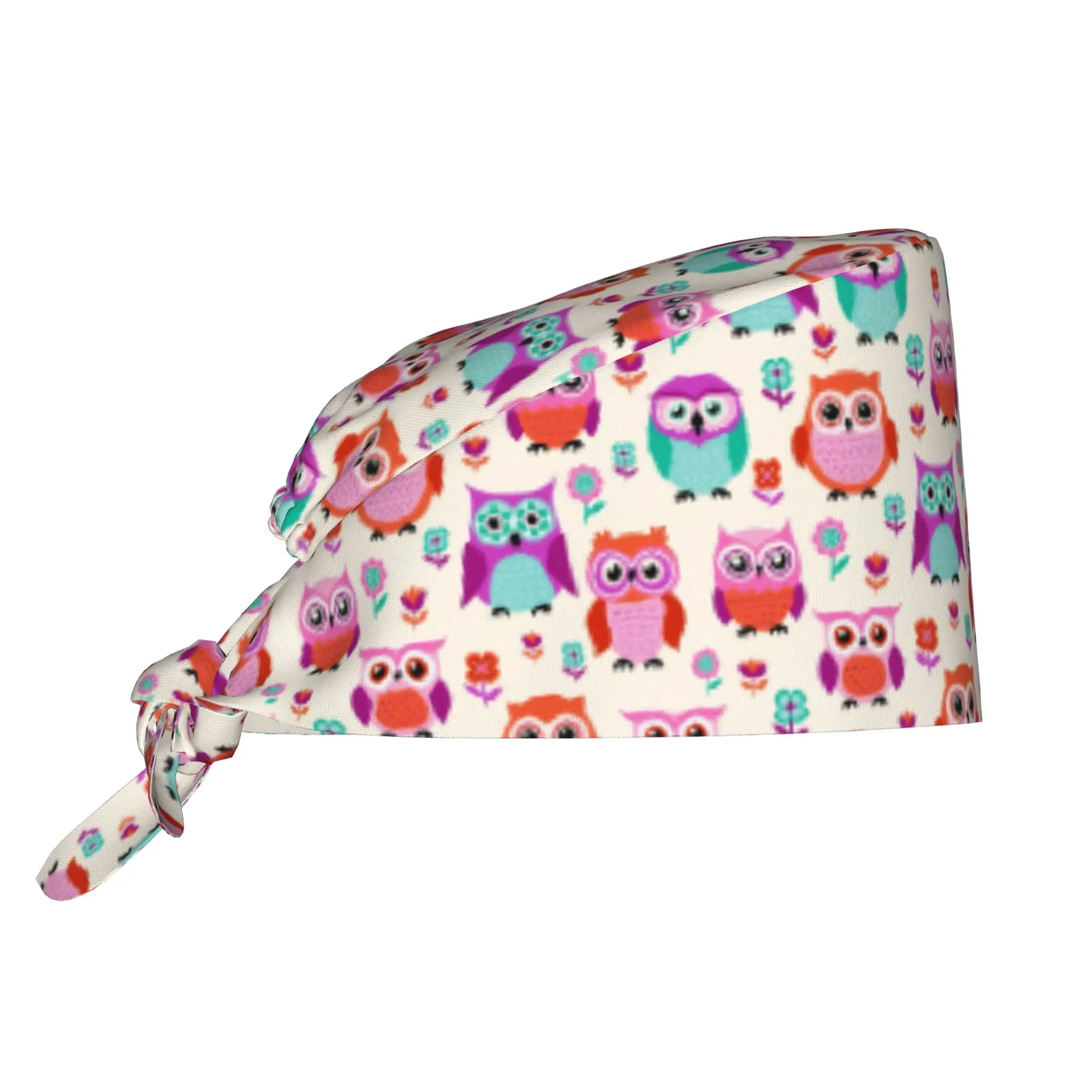 Funny Colourful Creative Owl Printed  Cleaning Working Cap Cool Men Women  Scrub Cap Surgicals Hat Nurse Scrubs Hat For Dentist