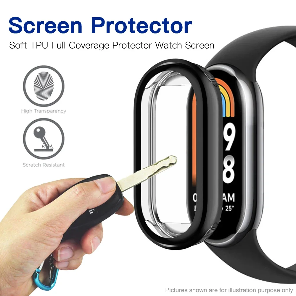 Funda protectora suave de TPU para Xiaomi Mi Band 8, carcasa protectora de pantalla completa, fundas chapadas en parachoques para reloj inteligente Mi Band 8