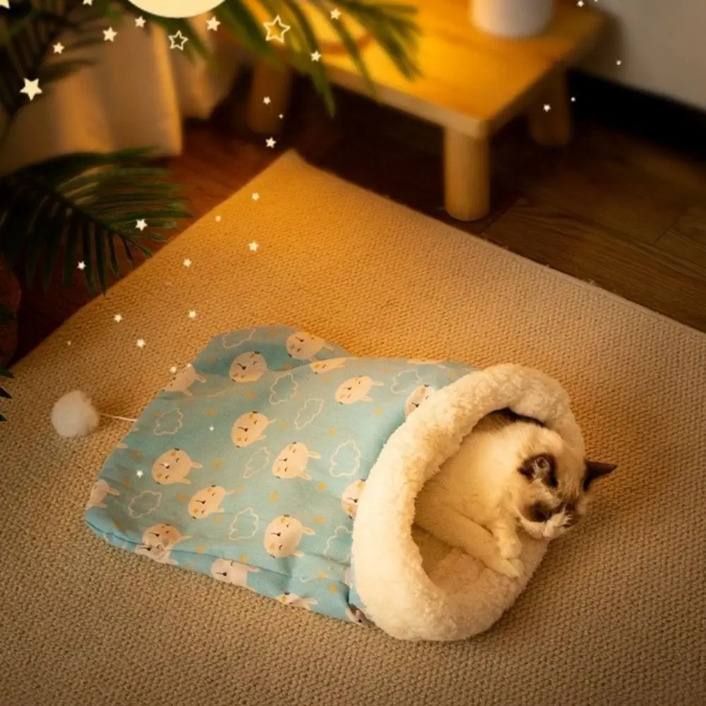 Suprimentos para animais de estimação saco de dormir gato dos desenhos animados semi-fechado gatinho colcha cama engrossado tipo bolso ninho de gato para gatos cães
