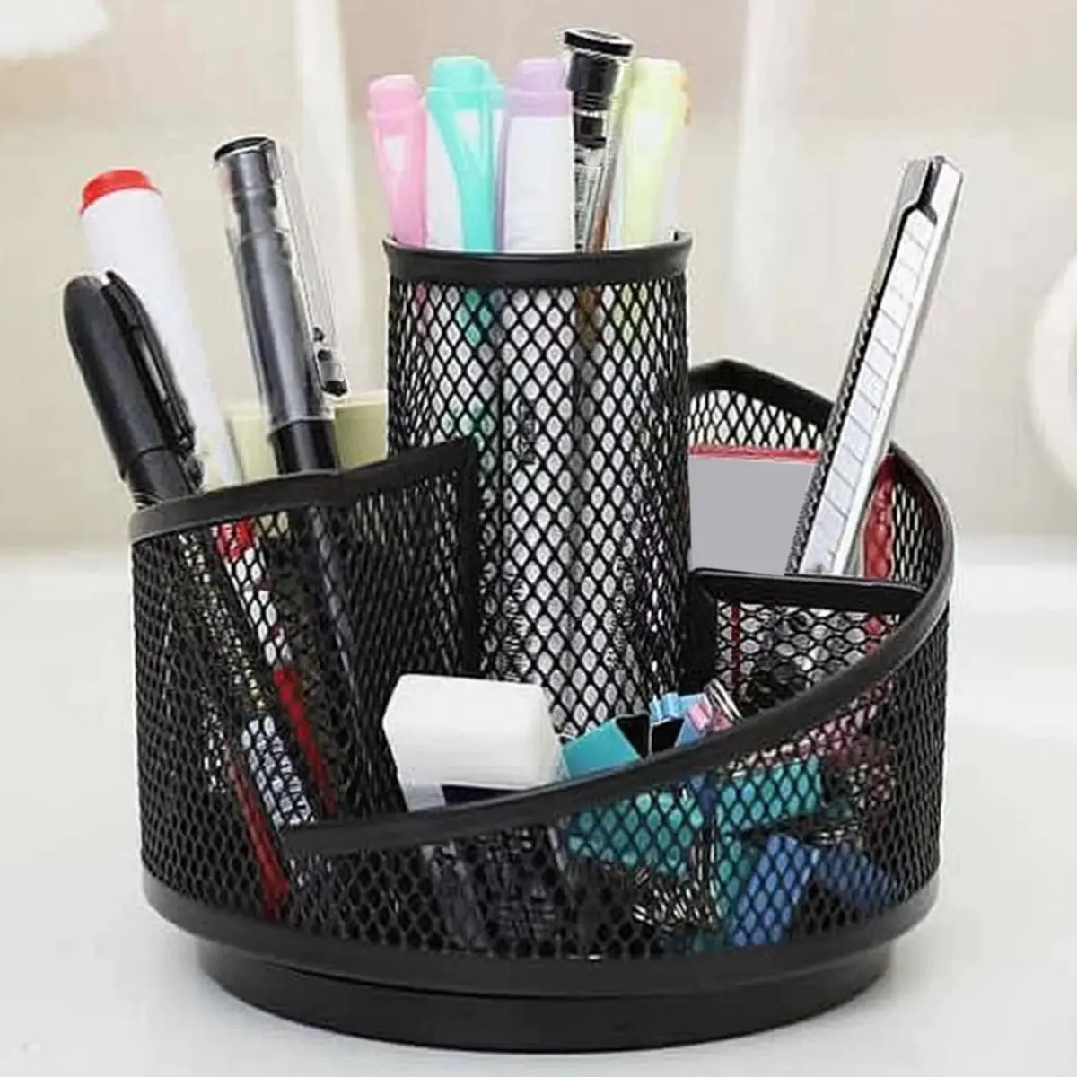 1pc suporte de caneta rotativa desktop caixa de armazenamento multifuncional mesh360 graus rotação livre caneta titular material de escritório