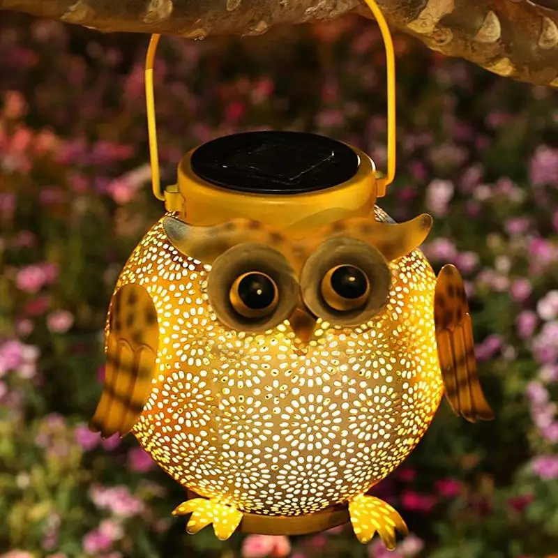 Outdoor Owl Decor Hollow Garden Light Solar Lanterns Waterproof Lawn Lamp Hangings Garden Decoration Figurine For Patio Yard