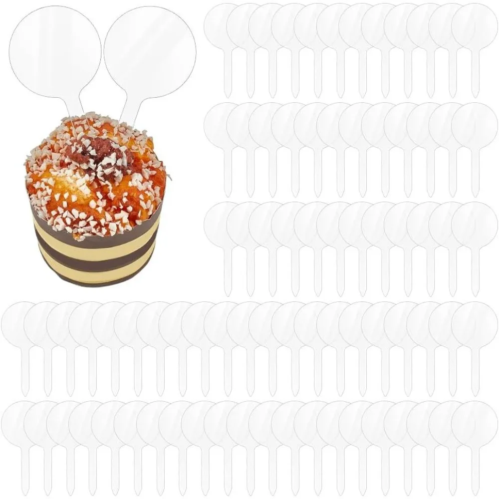 100Pcs Clear Acrylic Cupcake Toppers 2Inch Round Blank Cupcake Topper Sticks for DIY Birthday Festival Party Wedding Party