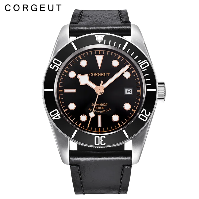 41mm Corgeut Schwarz Bay Men Automatic NH35a Movement Mechanical Watch Sapphire Black