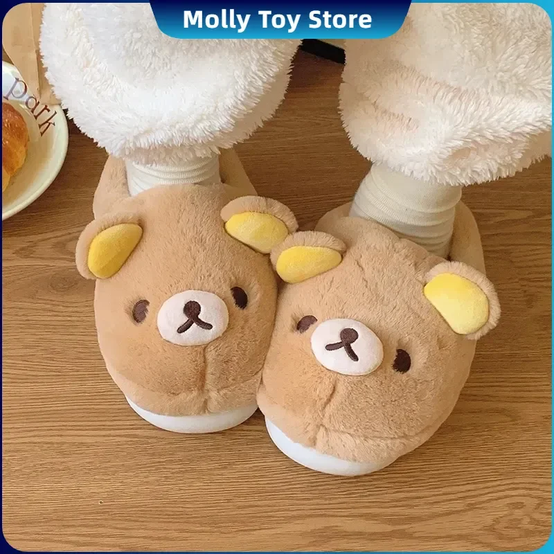 Kawaii süßer Bär Rilakkumas tragen Baumwollschuhe draußen flache geschlossene Pantoletten Cartoon süße Heimschuhe Winterpaarschuhe