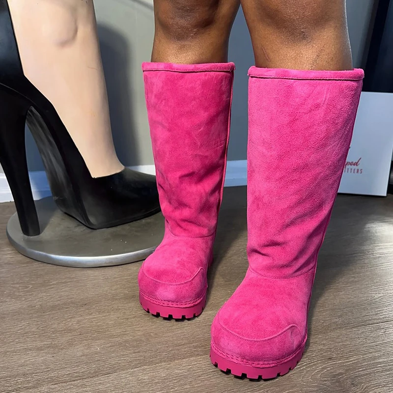 Fashionable Snow Boots Platform Elevating Warm Cotton Shoes Warm Big Head Design Long Boots Ladies All-over Brown Long Boots