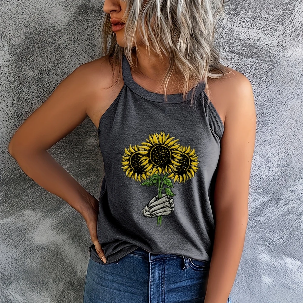 Sonnenblume Halloween Frauen einfarbig vielseitige Weste Rundhals Weste trend ige Tanktops Sommer Tank Top Workout Tank Top