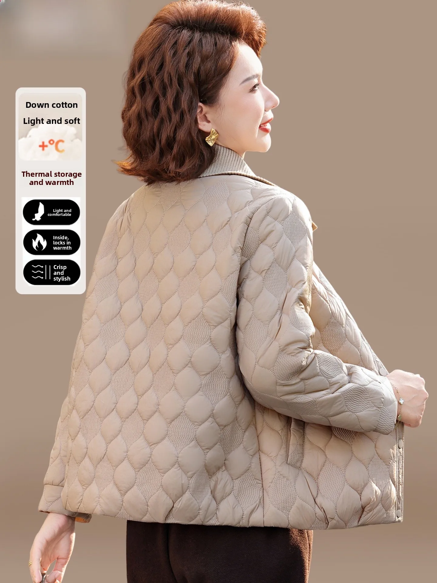 

Red down Cotton Jaet ort Sle Women's Autumn Winter Warm Casual Loose Fit Mom Clothes Middle-Aged And ly Faion