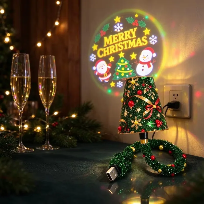 DIY Christmas Projector Light,USB Powered Christmas Night Light with 6+ Holiday Patterns,Flexible Tree Lamp for Bedroom